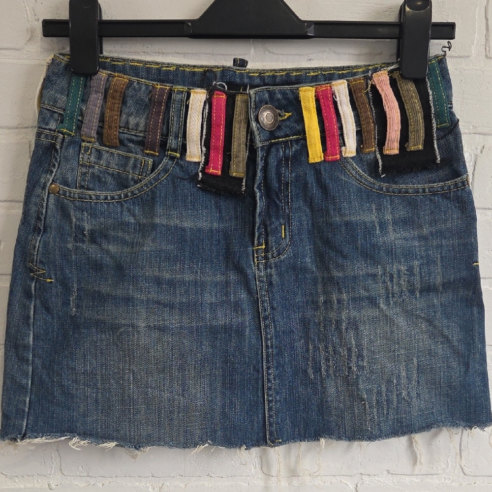DSQUARED2 Denim Mini Skirt with Colorful Loops